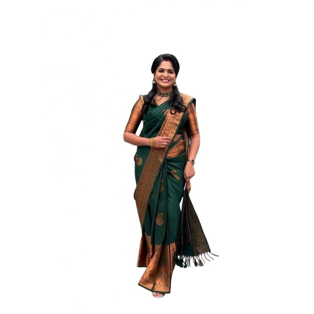 Women's Soft Lichi Silk Printed Saree — Green · _Grn