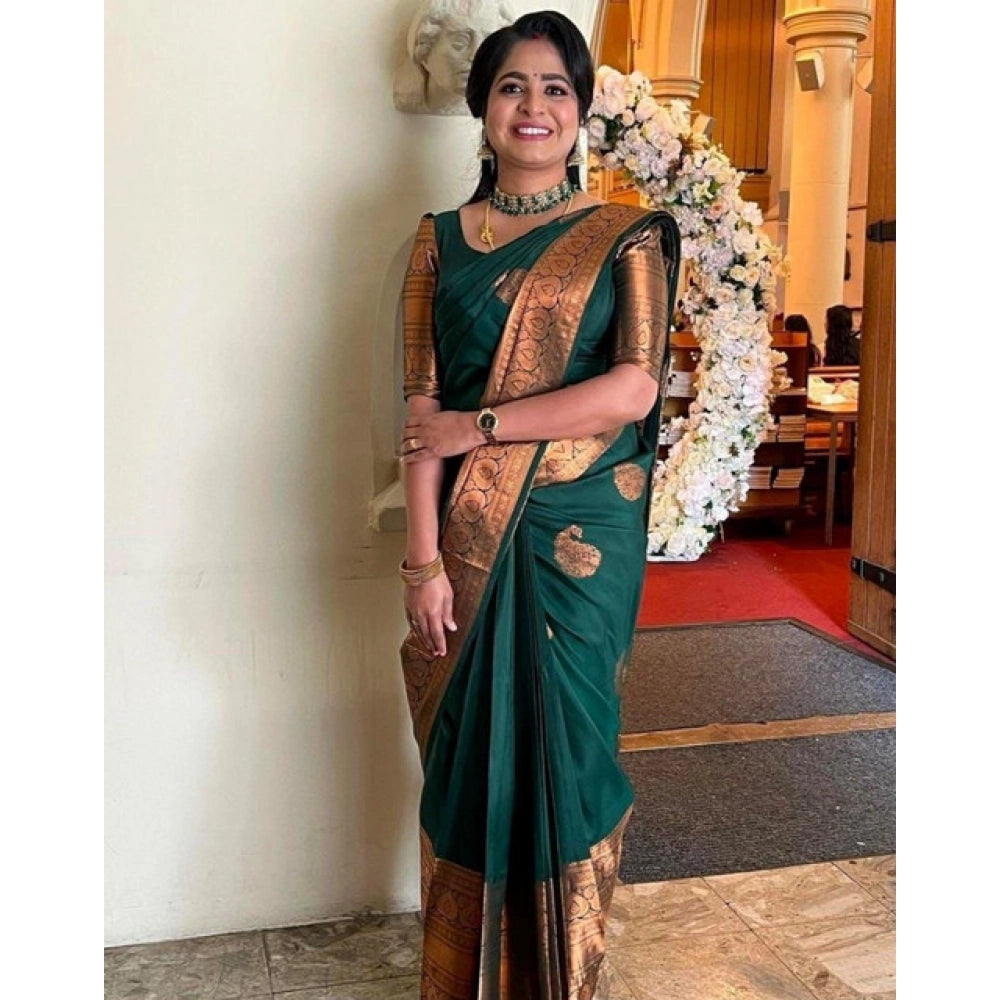 Women's Soft Lichi Silk Printed Saree — Green · _Grn