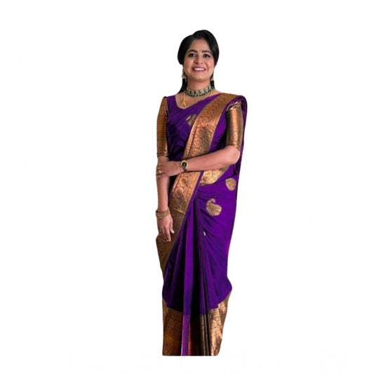 Women's Soft Lichi Silk Printed Saree — Purple · _Prl