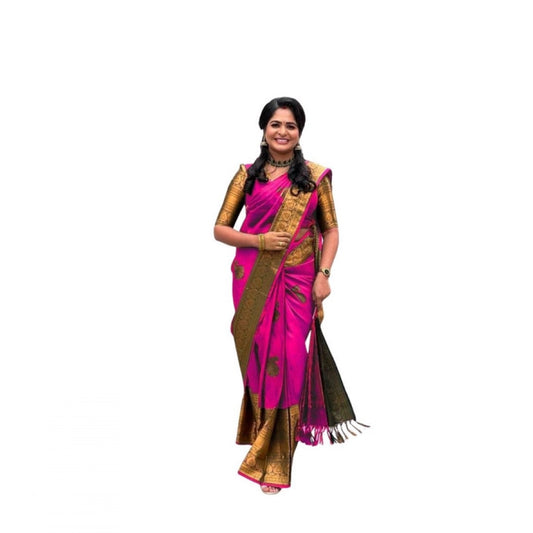 Women's Soft Lichi Silk Printed Saree — Pink · _Pnk
