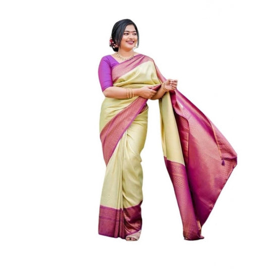 Women's Soft Lichi Silk Printed Saree — Light-Green