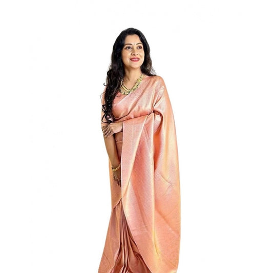 Women's Soft Lichi Silk Printed Saree — Peach · _Pch