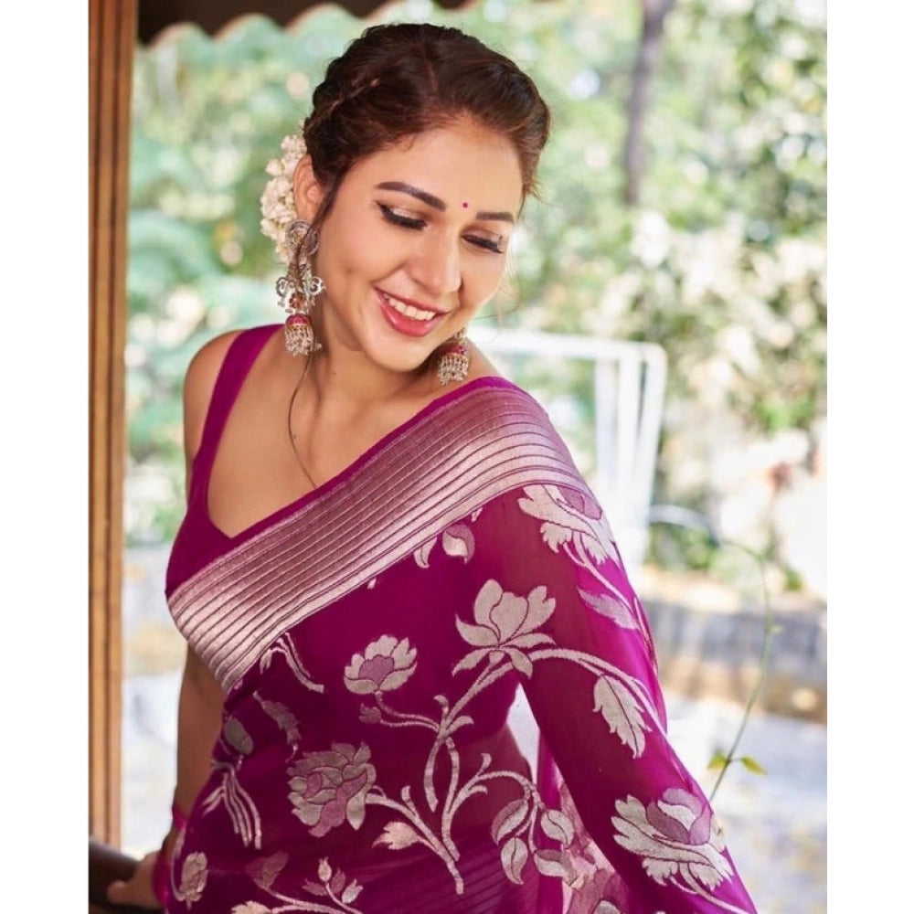 Women's Soft Lichi Silk Printed Saree — Purple · _151