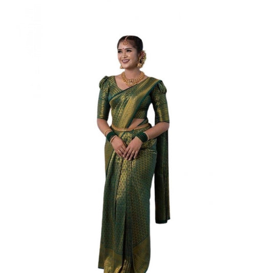 Women's Soft Lichi Silk Printed Saree — Green · _153