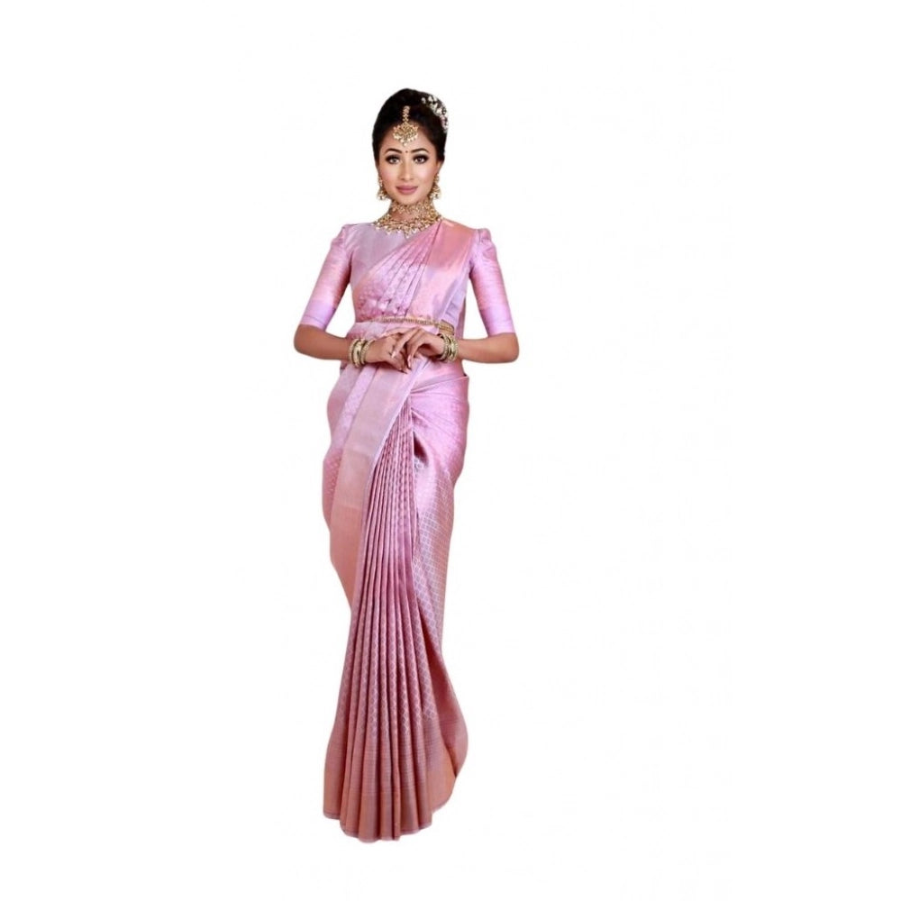 Women's Soft Lichi Silk Printed Saree — Pink · _154