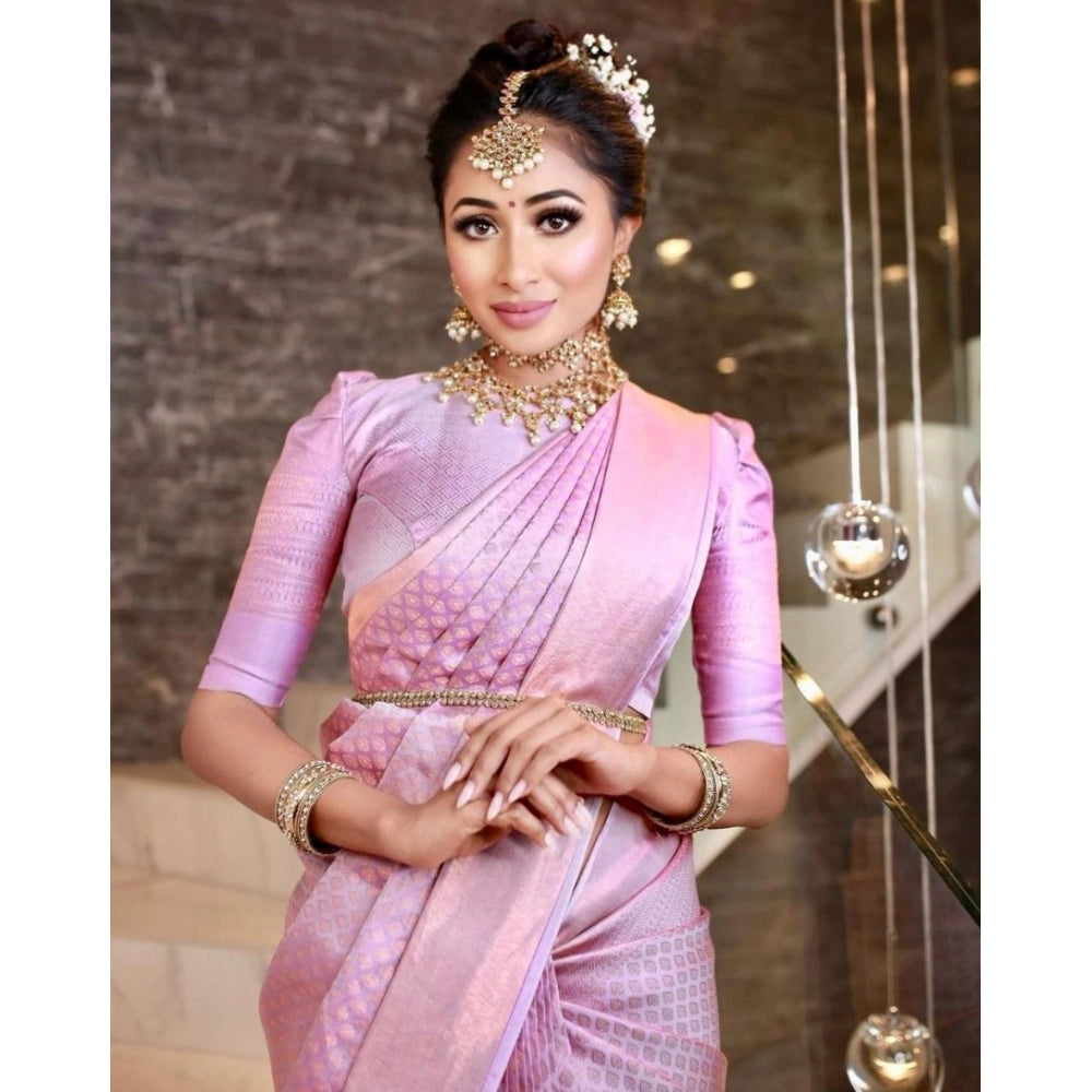 Women's Soft Lichi Silk Printed Saree — Pink · _154