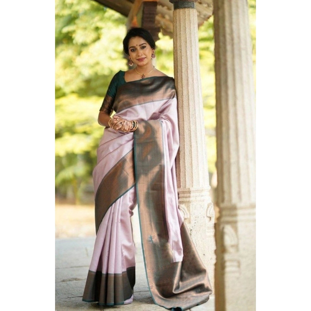 Women's Soft Lichi Silk Printed Saree — Light-Pink