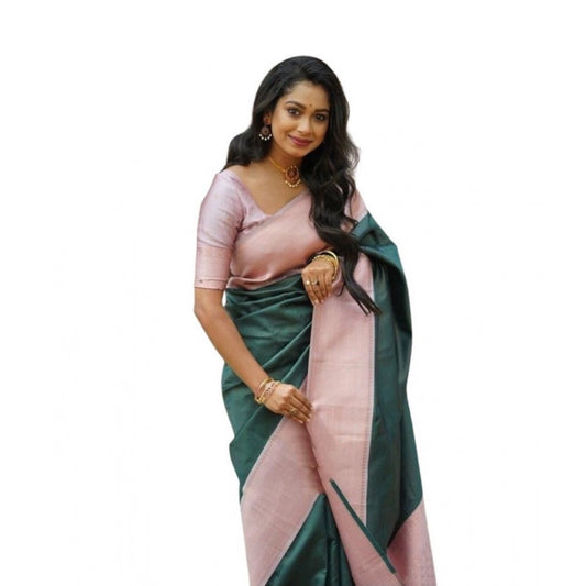 Women's Soft Lichi Silk Printed Saree — Green · _Grn