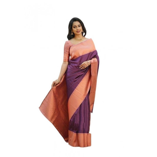 Women's Soft Lichi Silk Printed Saree — Purple · _Prl