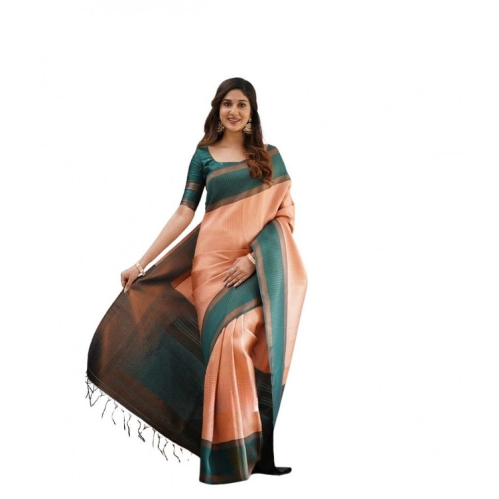 Women's Soft Lichi Silk Printed Saree — Orange · Orng