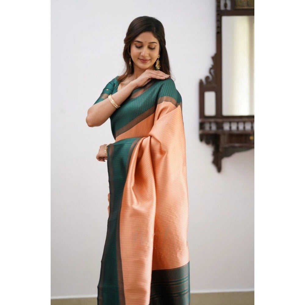 Women's Soft Lichi Silk Printed Saree — Orange · Orng