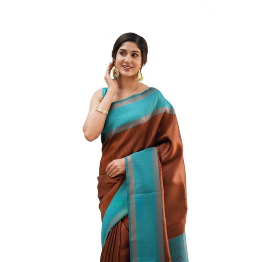 Women's Soft Lichi Silk Printed Saree — Brown · Brwn