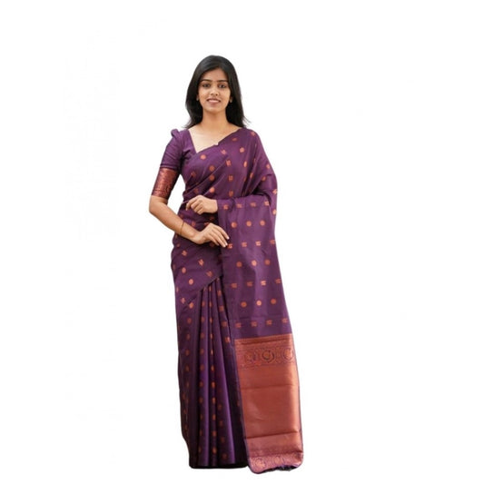 Women's Soft Lichi Silk Printed Saree — Purple · _Prl