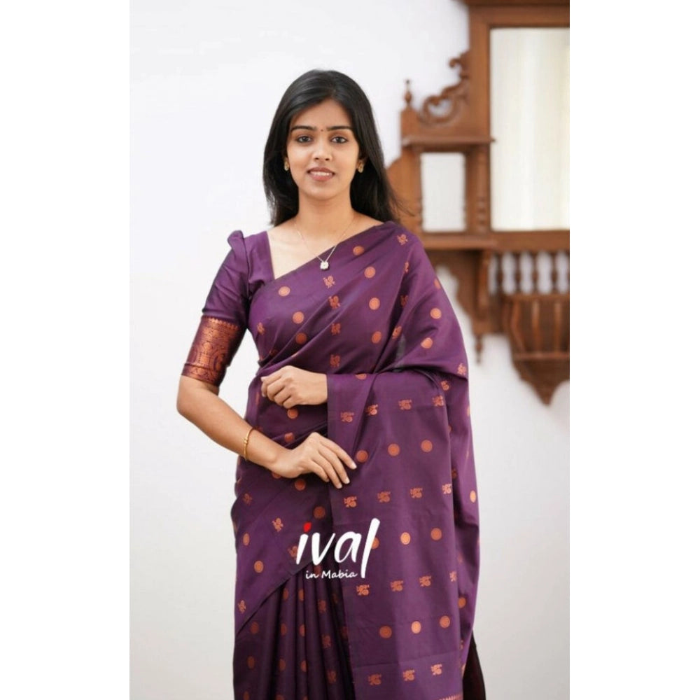 Women's Soft Lichi Silk Printed Saree — Purple · _Prl