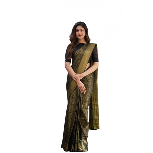 Women's Soft Lichi Silk Printed Saree — Green · _168