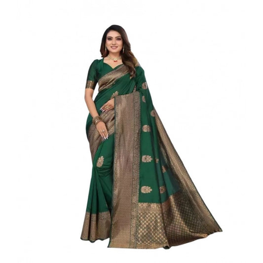 Women's Soft Lichi Silk Printed Saree — Green · _Grn