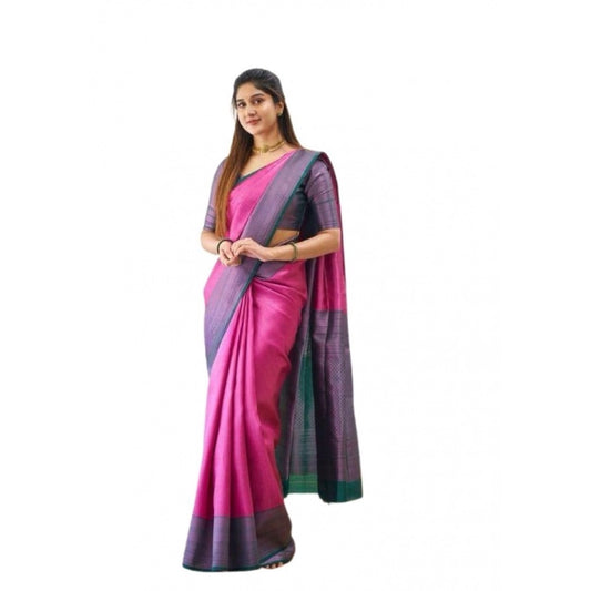 Women's Soft Lichi Silk Printed Saree — Pink · _Pnk