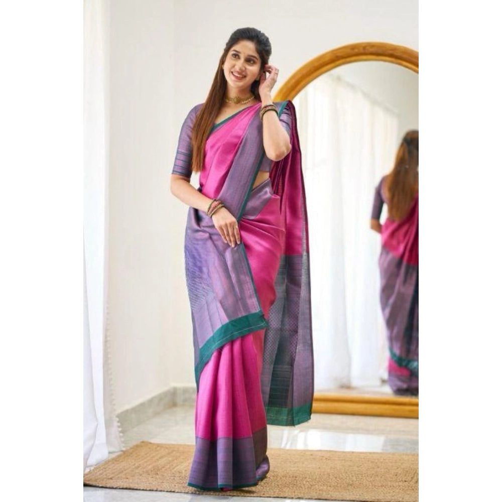 Women's Soft Lichi Silk Printed Saree — Pink · _Pnk