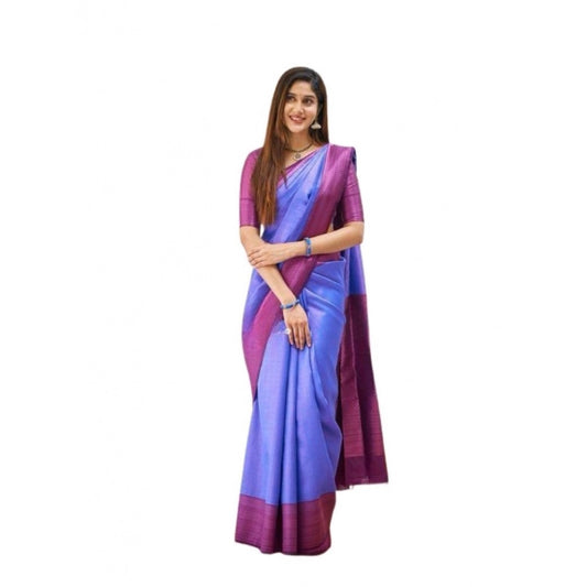 Women's Soft Lichi Silk Printed Saree — Blue · _Blu