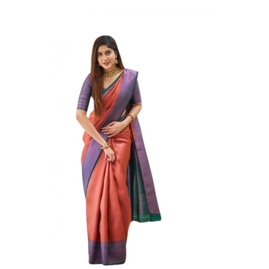 Women's Soft Lichi Silk Printed Saree — Orange · Orng