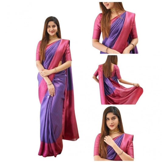 Women's Soft Lichi Silk Printed Saree — Purple · _Prl