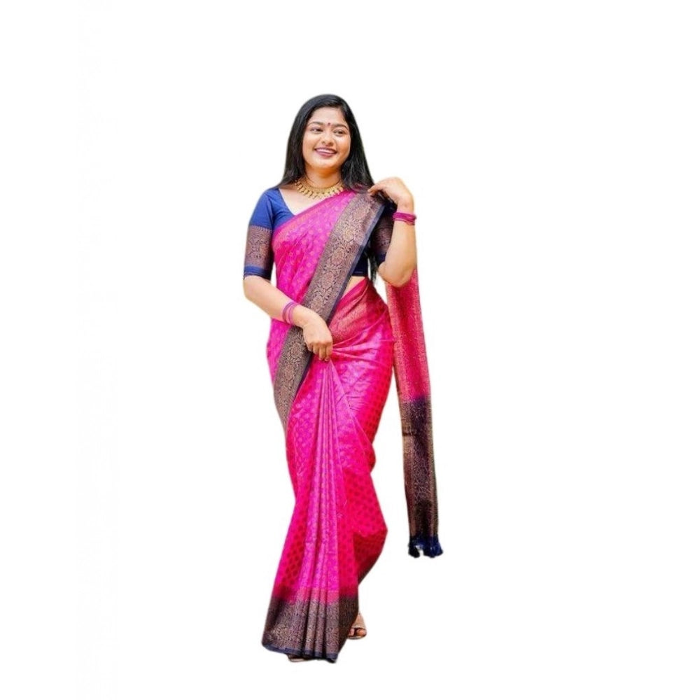 Women's Soft Lichi Silk Printed Saree — Pink · _180