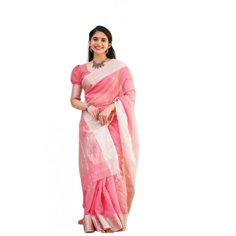 Women's Soft Lichi Silk Printed Saree — Pink · _Pnk