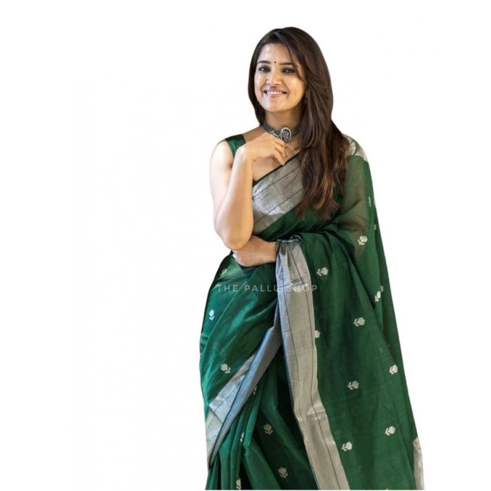 Women's Soft Lichi Silk Printed Saree — Green · _Grn