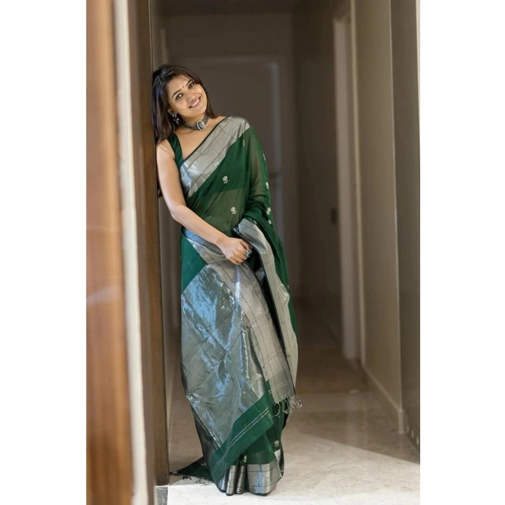 Women's Soft Lichi Silk Printed Saree — Green · _Grn