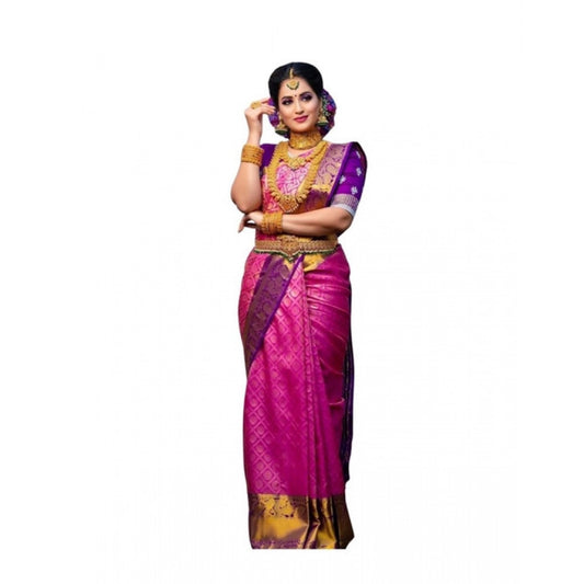 Women's Soft Lichi Silk Printed Saree — Pink · _187