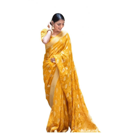 Women's Soft Lichi Silk Printed Saree — Yellow · _Ylw