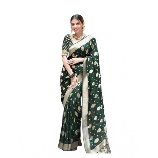 Women's Soft Lichi Silk Printed Saree — Green · _Grn