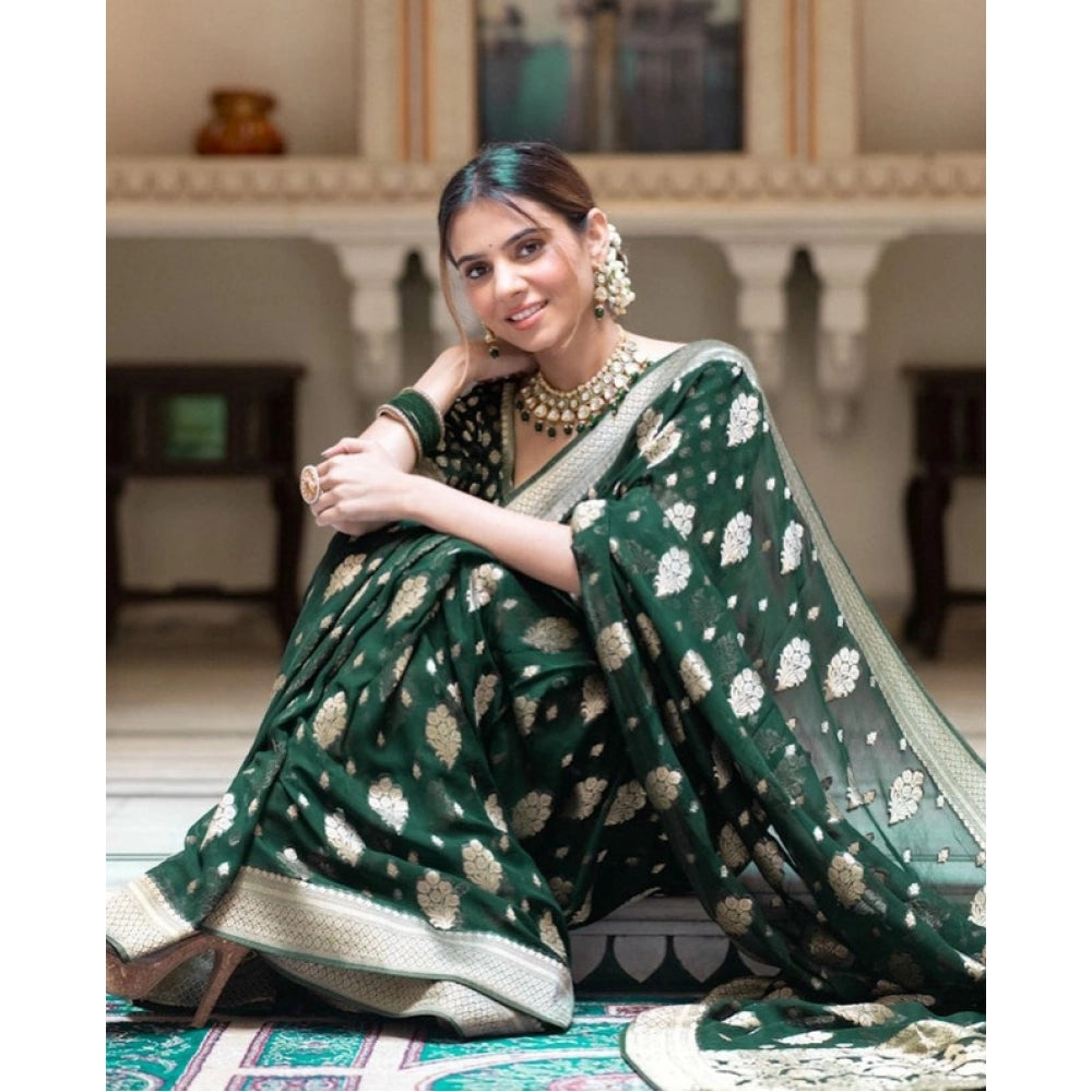 Women's Soft Lichi Silk Printed Saree — Green · _Grn