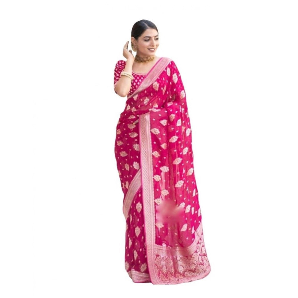 Women's Soft Lichi Silk Printed Saree — Pink · _Pnk