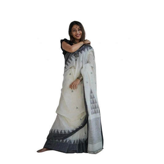 Women's Soft Lilan Printed Saree — White-Black