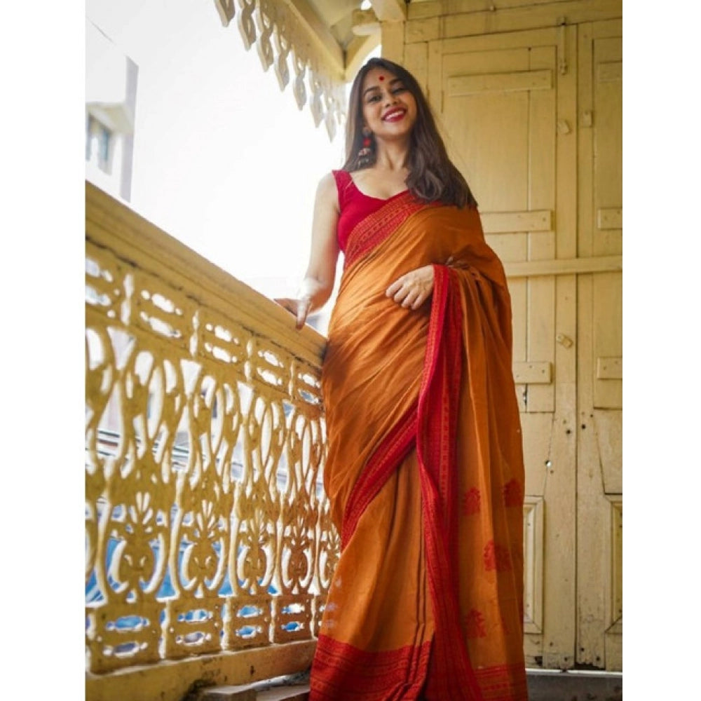 Women's Soft Lilan Printed Saree — Mustard