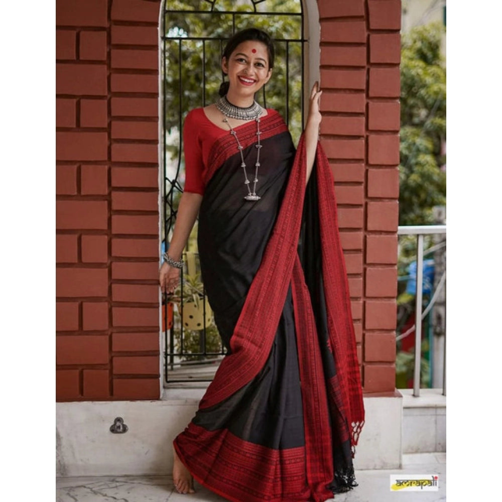 Women's Soft Lilan Printed Saree — Black · _Blk