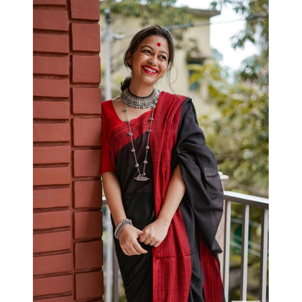 Women's Soft Lilan Printed Saree — Black · _Blk
