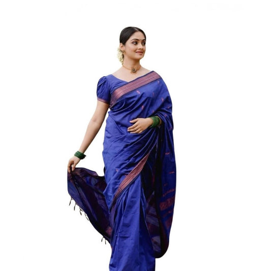 Women's Soft Lichi Silk Printed Saree — Blue · _201