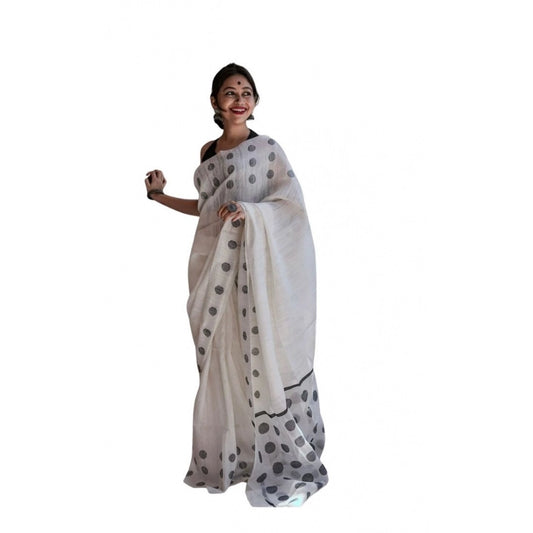 Women's Soft Lilan Printed Saree — White · _Wht