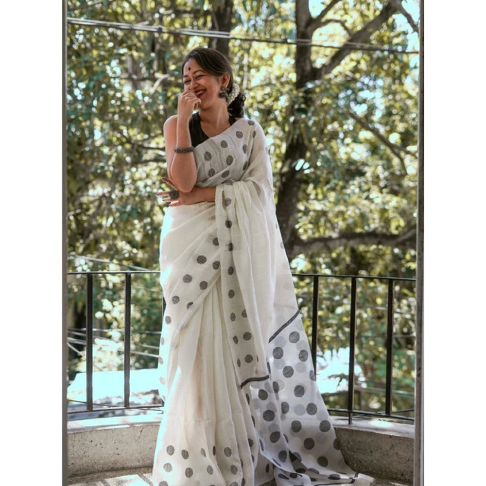 Women's Soft Lilan Printed Saree — White · _Wht
