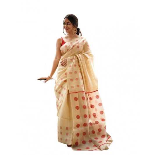 Women's Soft Lilan Printed Saree — Cream