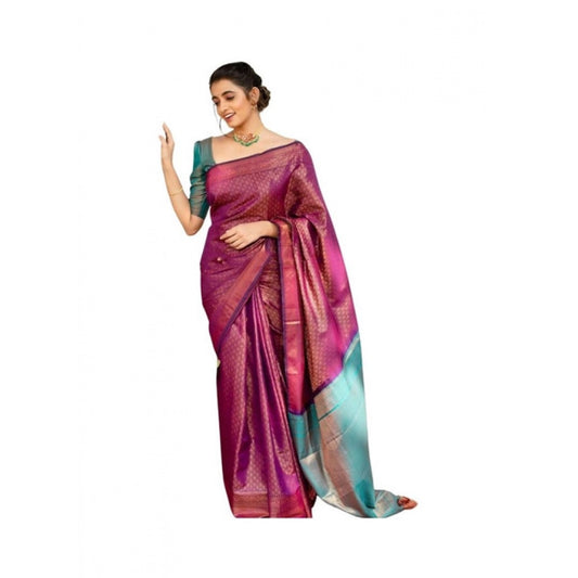 Women's Soft Lichi Silk Printed Saree — Purple · _207
