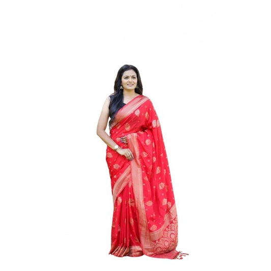 Women's Soft Lichi Silk Printed Saree — Red · _Red