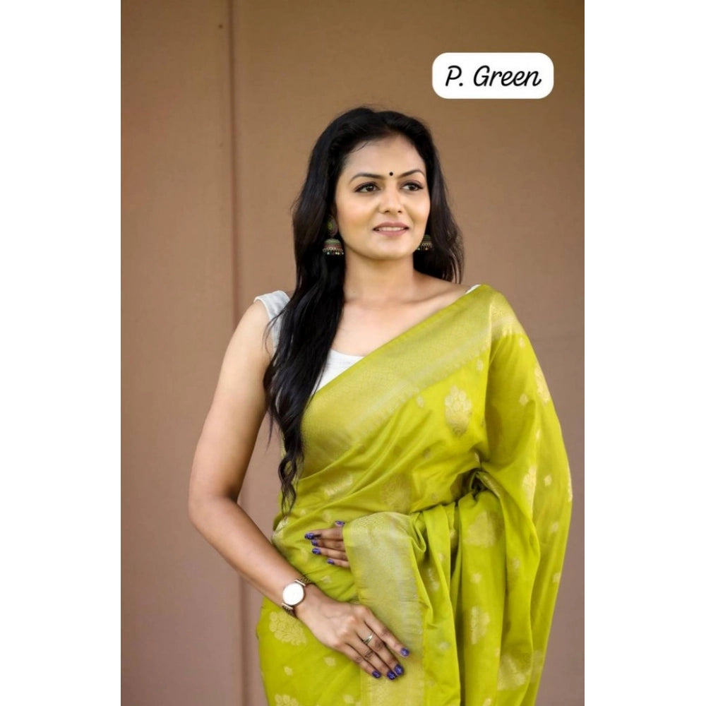 Women's Soft Lichi Silk Printed Saree — Green · _Grn