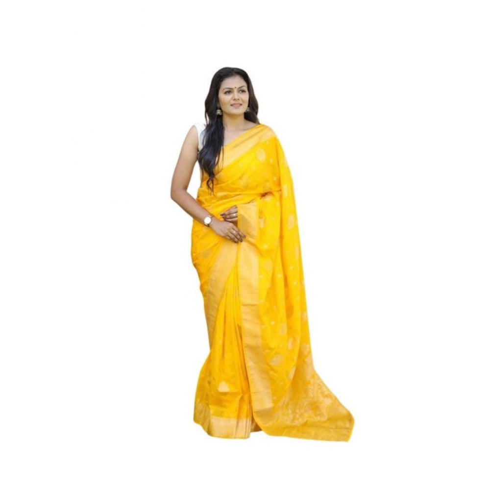 Women's Soft Lichi Silk Printed Saree — Yellow · _Ylw