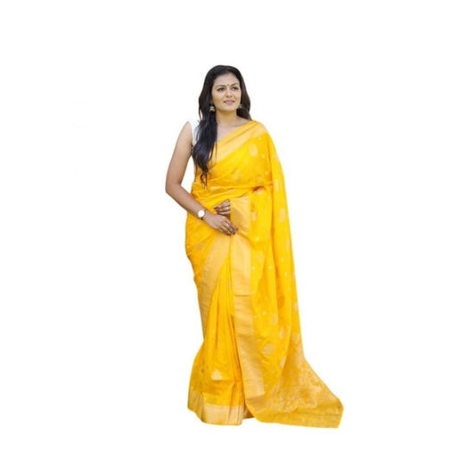 Women's Soft Lichi Silk Printed Saree — Yellow · _Ylw
