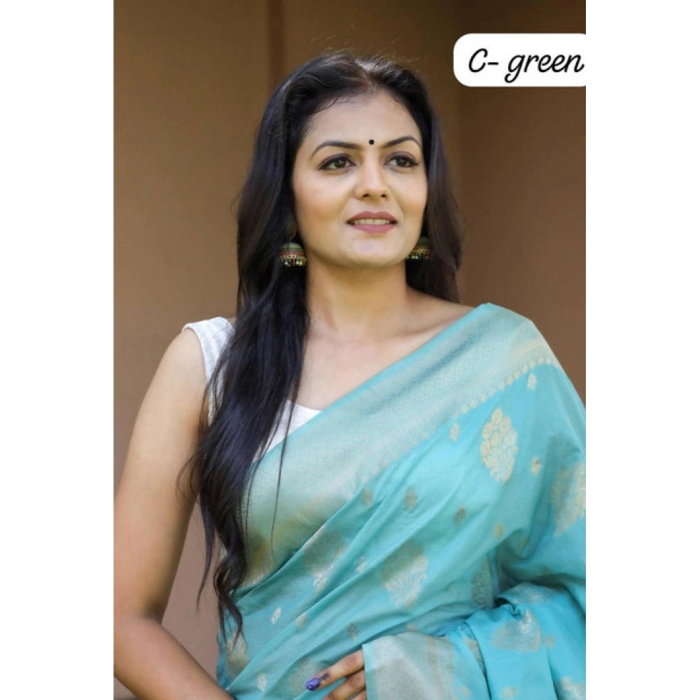 Women's Soft Lichi Silk Printed Saree — Sky-Blue · _SBl