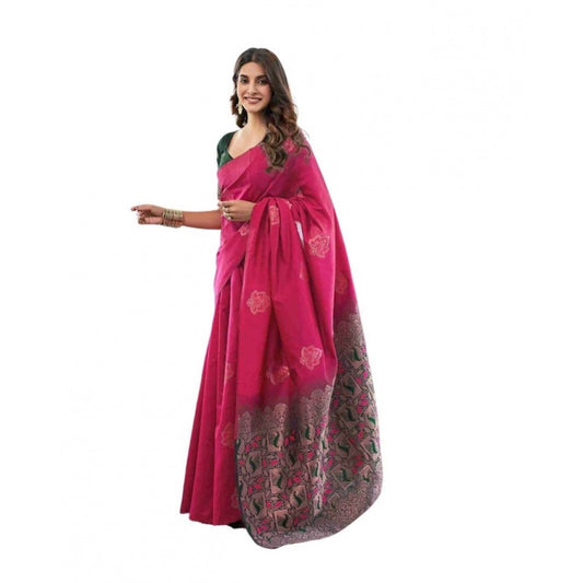 Women's Soft Lichi Silk Printed Saree — Pink · _Pnk