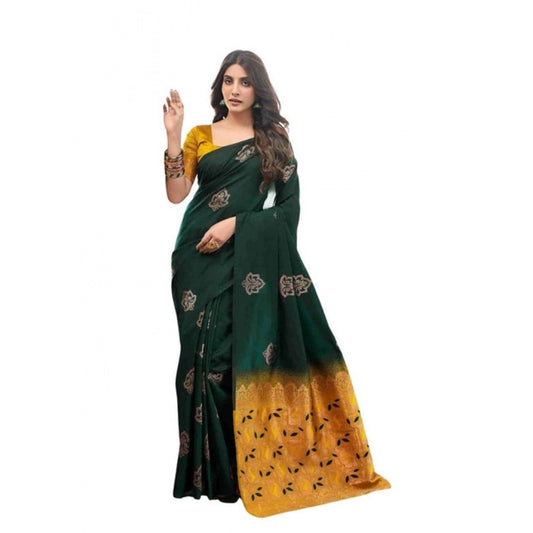 Women's Soft Lichi Silk Printed Saree — Green · _Grn